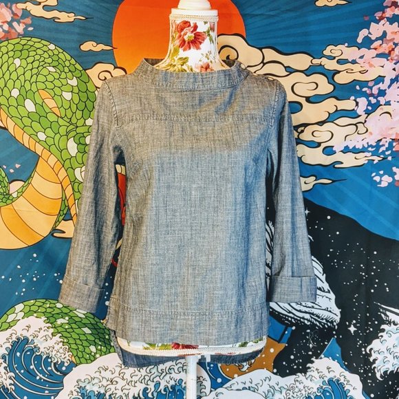 J. Crew Tops - J.Crew Chambray Funnel Neck Blouse - Size OP
